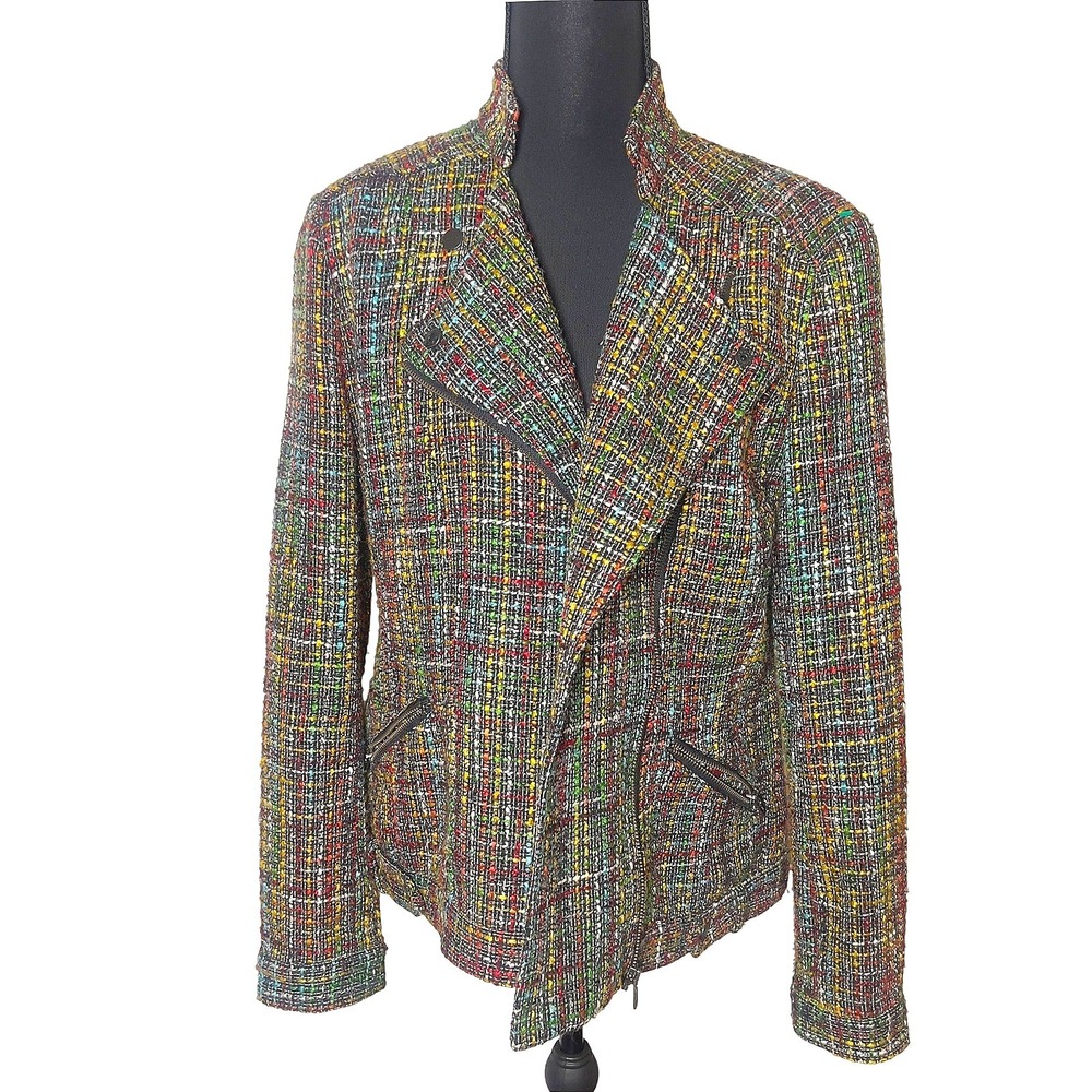 Coldwater Creek Women's 10 Rainbow Tweed Moto Jacket Lined Preppy Clueless‎
